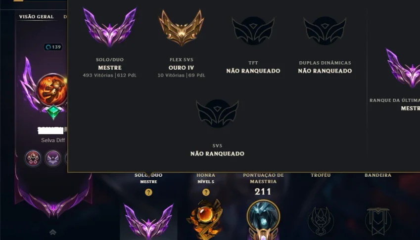 Mestre com 150 Champs e 20 Skins ( 600 PDL )