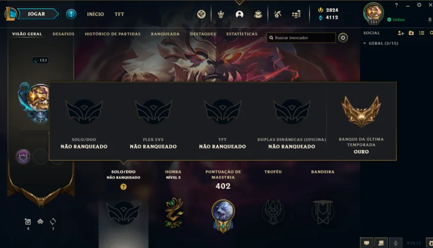 Conta lol 368 skins, lvl 151, gold ultima temporada