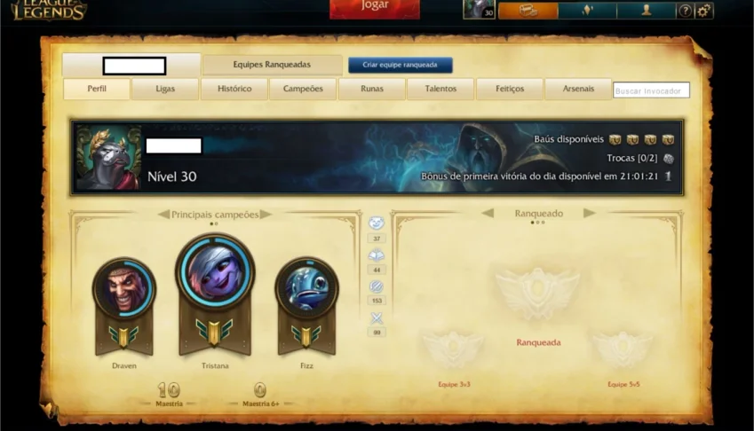 Vendo Conta Nivel 30 com 3 skins e 32 campeões