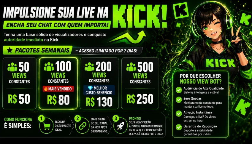 Views Para Sua Live na Kick Pacotes de Views Kick