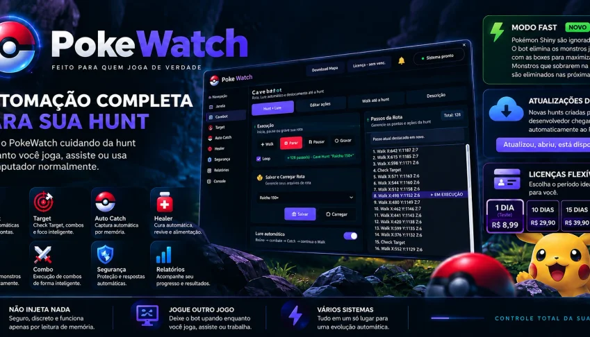PokeWatch - PKA | Cavebot, Auto Catch, Lure e Healer