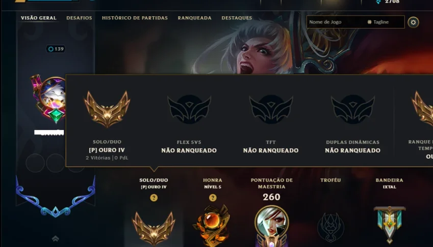 Ouro 4 com 150 Champs e 71 Skins +1 Prestigio