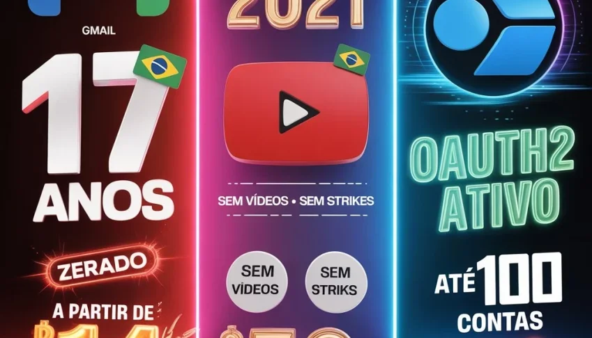 Contas Gmail Antigas, YouTube 2021 e Outlook