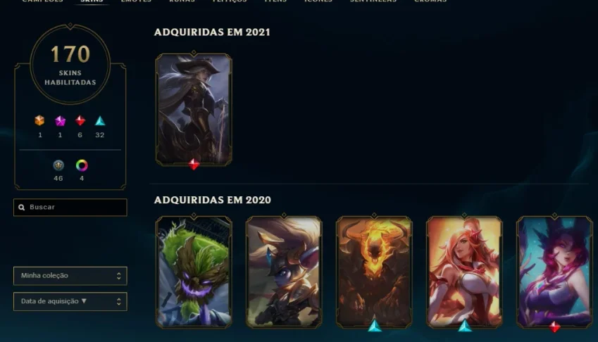 Conta TODOS OS CAMPEOES E 1600 REAIS EM SKINS