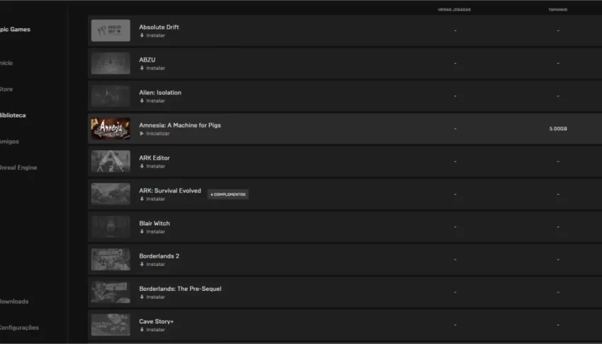 Conta Epic Games, com vários jogos.