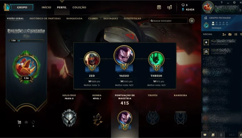 Conta TOP LoL BR, 64 Skins, 45K EA, + Espólios, Promoção