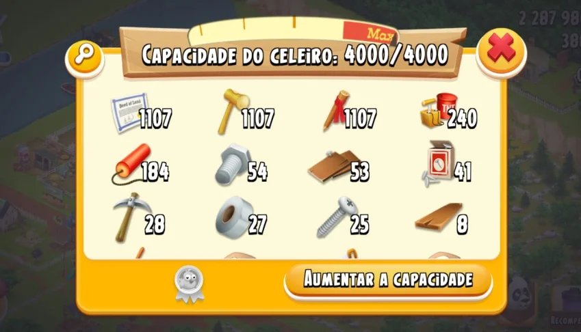 Conta Hay Day nível 60 celeiro 4.000 silo 1.000