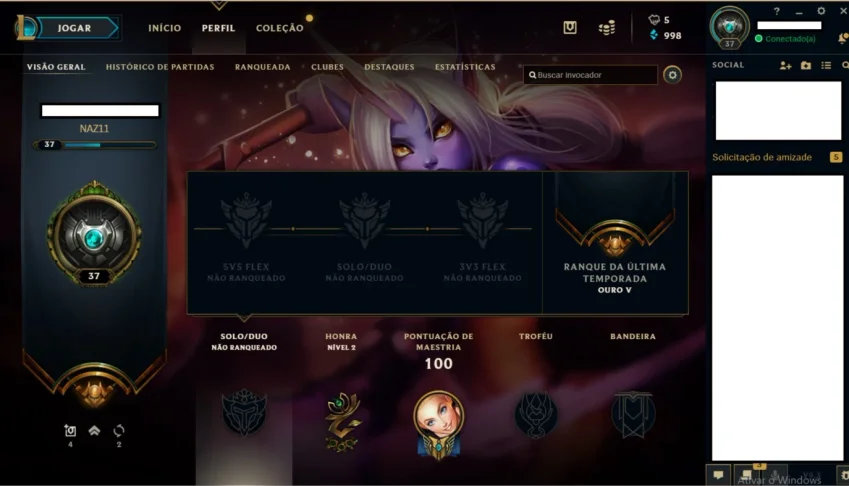 Conta no LOL Prata, ou gold.