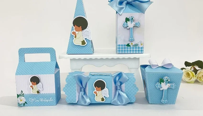 Kit Festa 20 Lembrancinhas Batizado Menino Personalizadas