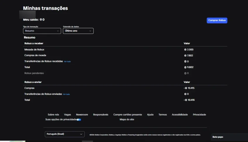 Conta roblox 10 mil robux Gastos