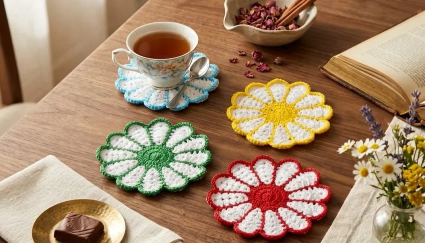 Porta Copo Flor Crochê