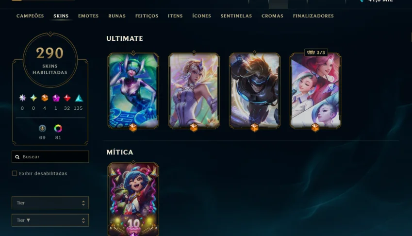 Conta league 290 skins todos campeões - conta no plat
