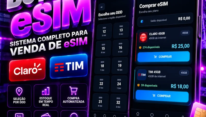 BOT eSIM Telegram | Claro e TIM 45GB | Painel Automatizado