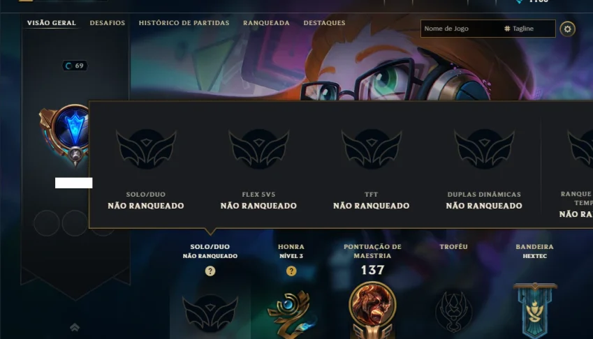 Unranked com 45 Champs e 13 Skins