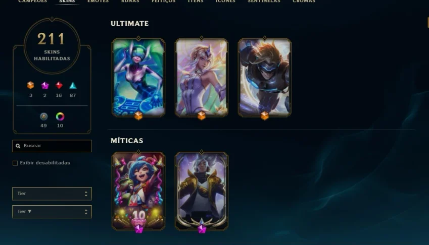 Vendo conta de LoL com 68% de desconto ( 211 skins )