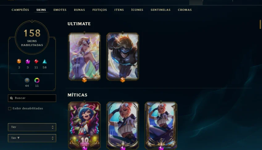 Conta lol todos os campeoes 158 skins