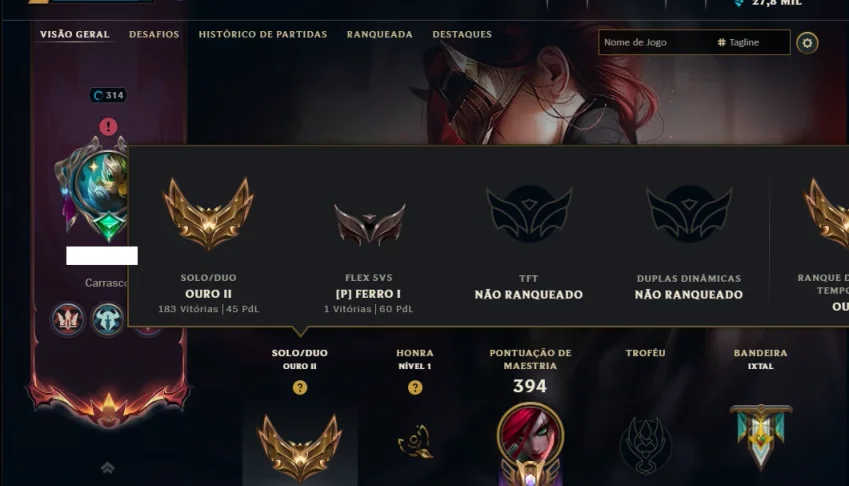 Ouro 2 com TODOS os Champs e 60 Skins ( MID / JG  / TOP )