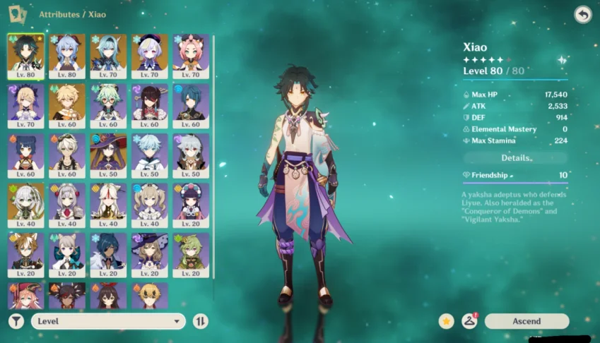 Conta genshin impact 6 personagens 5 estrelas + xiao/ganyu