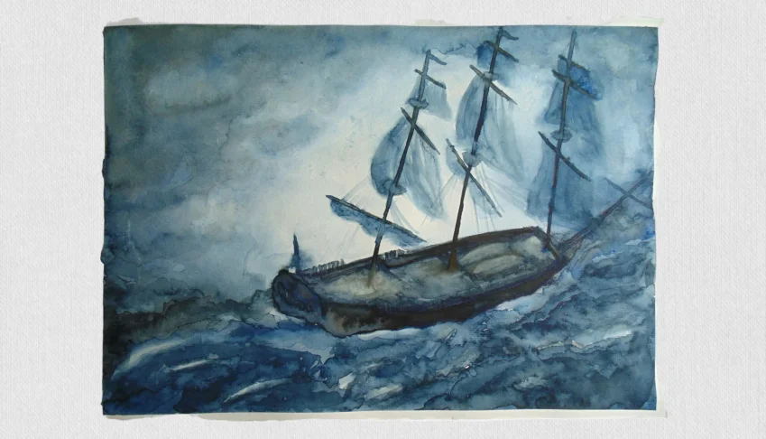 Aquarela Original Navio A3 - Sem Moldura