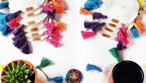 Porta Copos em Crochê Boho Creme