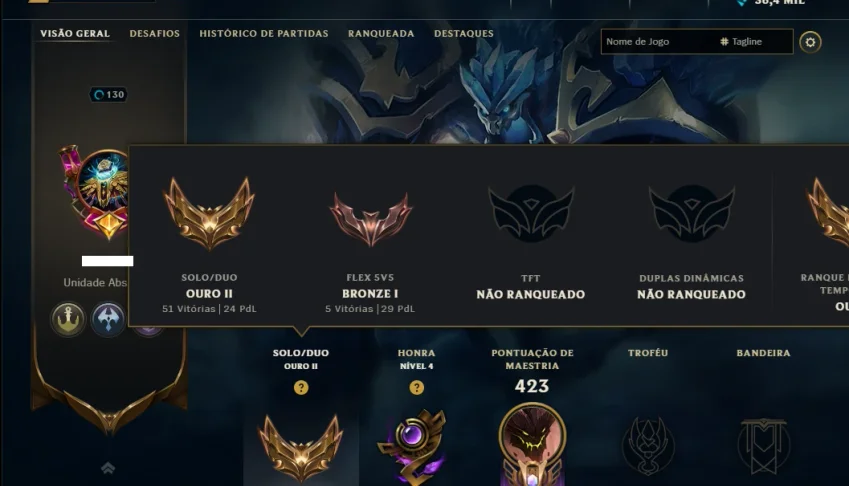 Ouro 2 com TODOS os Champs e 264 Skins ( TOP / SUP / JG )