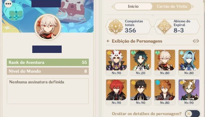 Conta genshin, AR 55 | Itto, Xiao, Kazuha, Eula, Zhongli