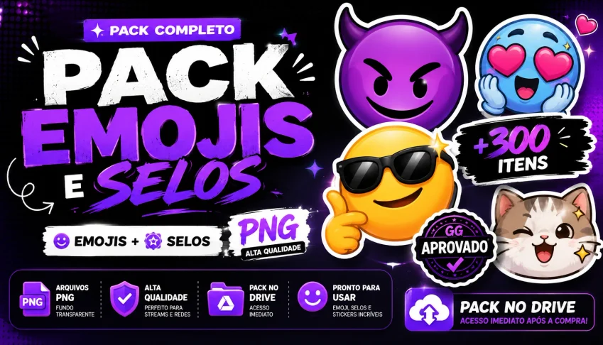 Pack Premium de Emojis e Selos PNG +300 Itens | + Qualidade