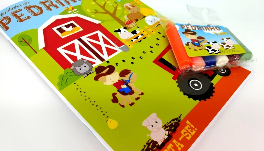 Kit Colorir Fazendinha com Revista G e 6 Gizes