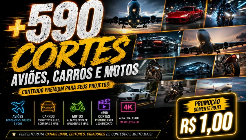 ✈️🏎️ +590 Cortes de Aviões, Carros e Motos-Conteúdo Viral