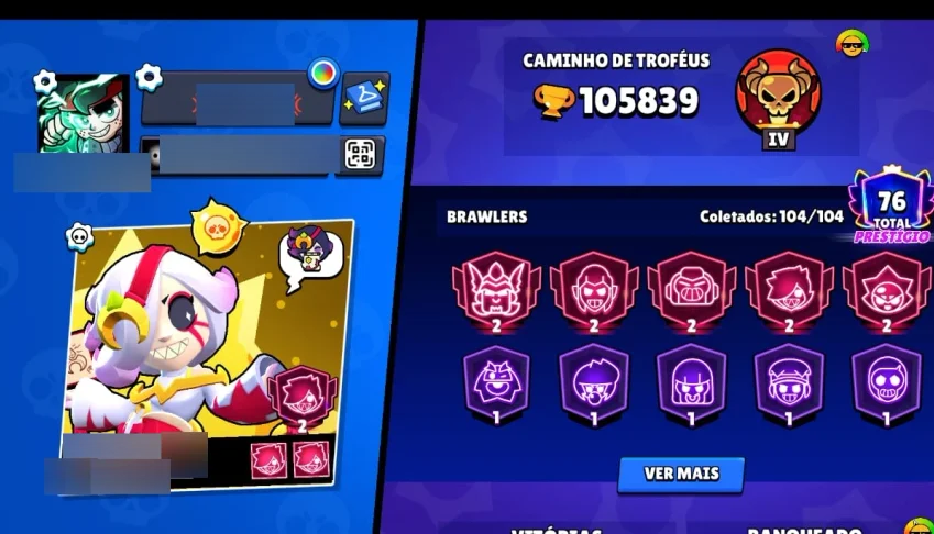 105 MIL TROFÉUS! Conta Brawl Stars Completa com 104 Brawlers