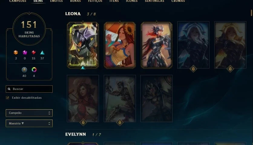 Conta LOL Platina 2 todos os campeões 159 skins