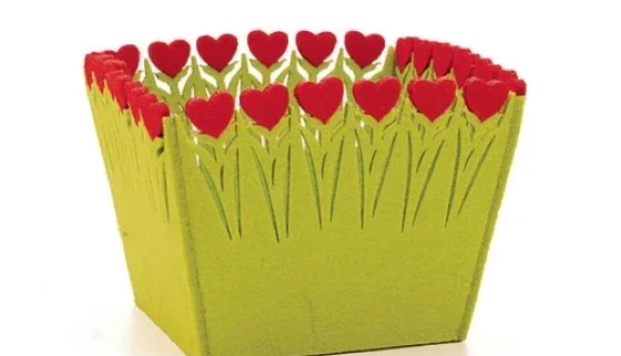 Cachepot Feltro Quadrado Coração - Vermelho