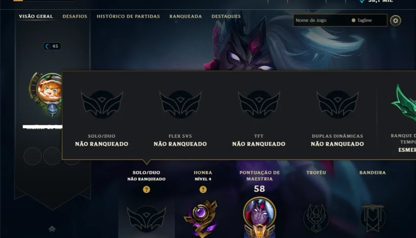 Unranked com 40 Champs e 6 Skins