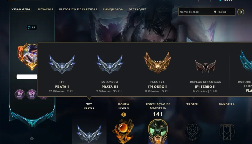Prata 3 com TODOS os Champs e 36 Skins +1 Prestigio + 1920RP