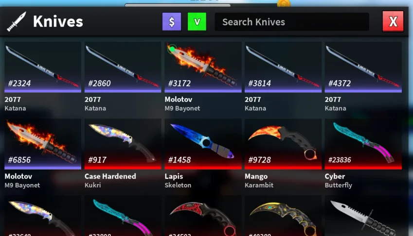Knife duels itens
