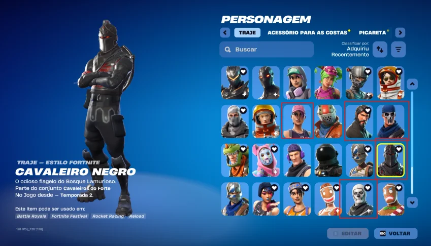OG Fortnite com Cavaleiro Negro, Ceifador, Patrulheiro-Cavei