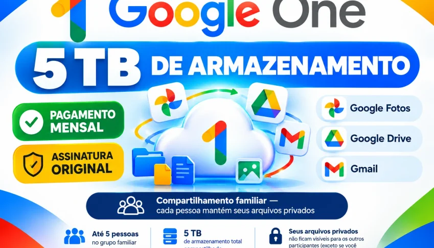 Google One 5 TB Original | Fotos, Drive e Gmail | 30 Dias