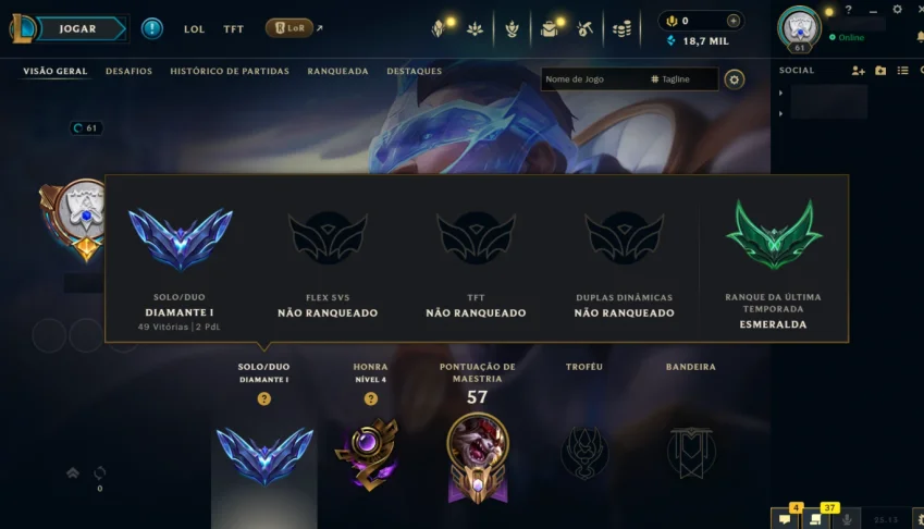 Conta Diamante 1 LoL Smurf