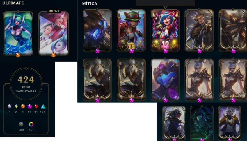 Conta Lol Full Champs/ 424 Skins(2 Ult, 13 Míticas) Lvl 831