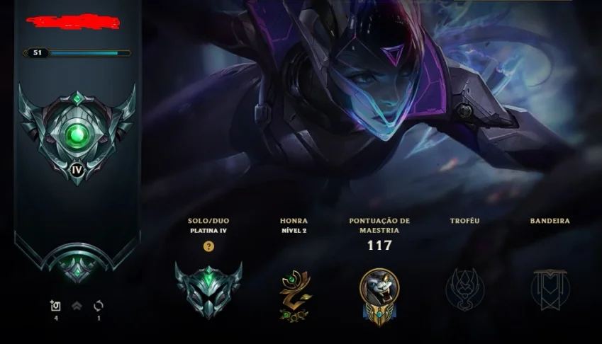 Conta League of Legends - Platina 4 - 15 skins - level 51