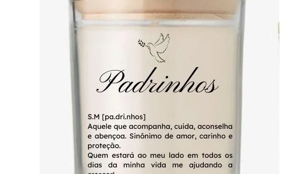 Vela Aromática Personalizada Padrinhos Batizado 200g