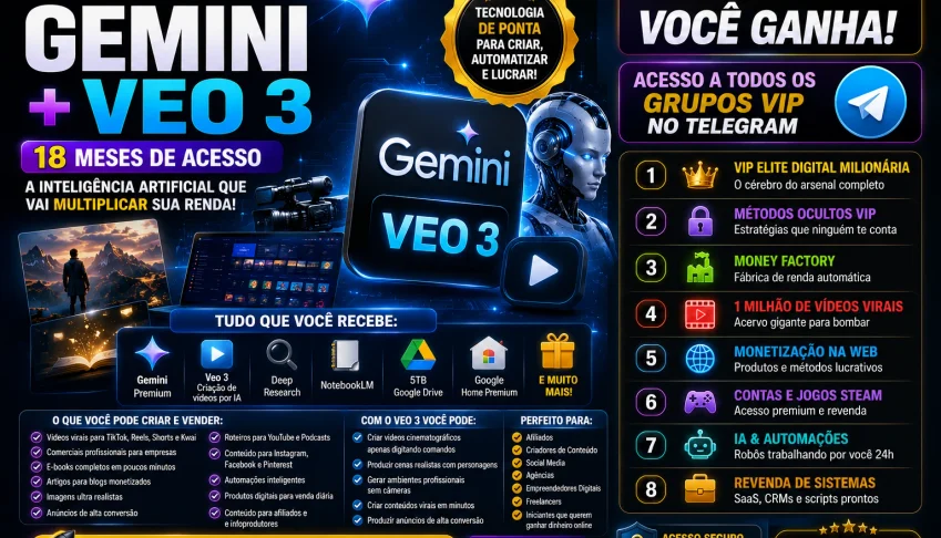 Gemini + Veo 3 | 18 Meses + 5TB | Garantia 30 Dias