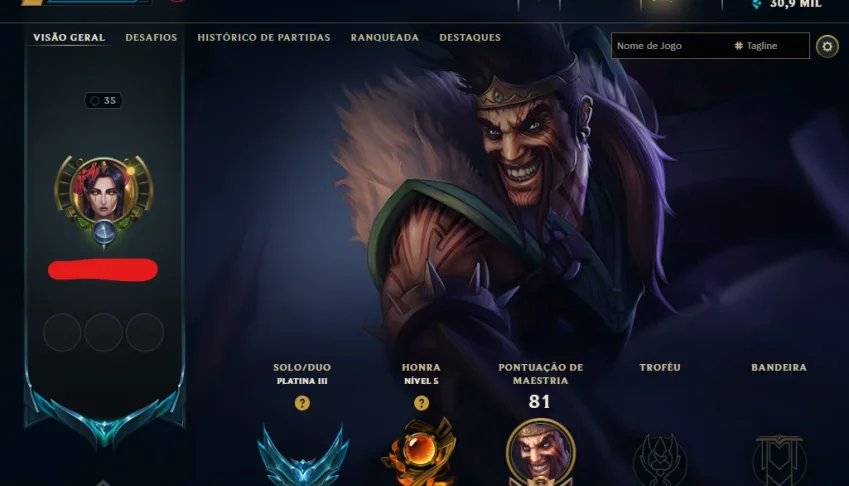 Conta Lol Platina, 11 Skins, 30K Ea, Honra 5, Lvl 35