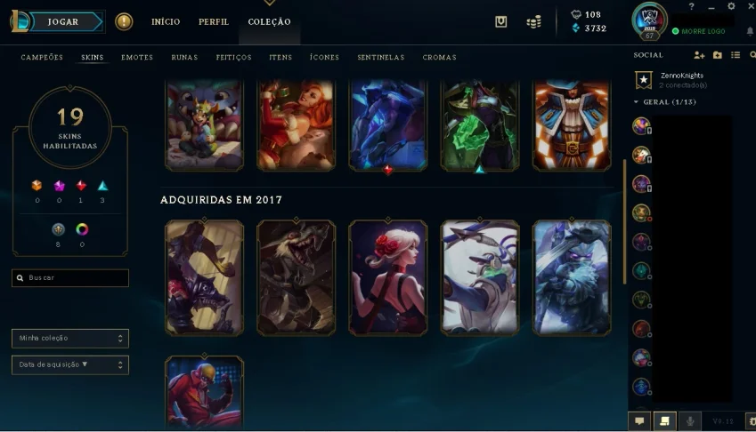 Conta main Twitch com skin medieval e outras