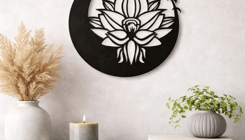 Quadro Flor da Lua em MDF Preto