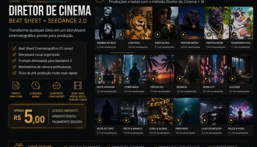 Prompt Premium: Diretor Cinema com IA Beat Sheet + Seedance