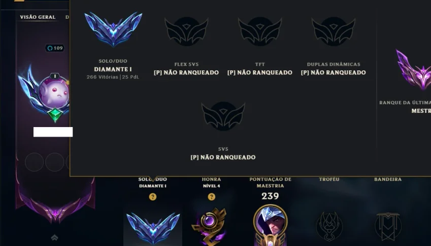 Diamante 1 com 115 Champs e 70 Skins +6 Vitoriosas