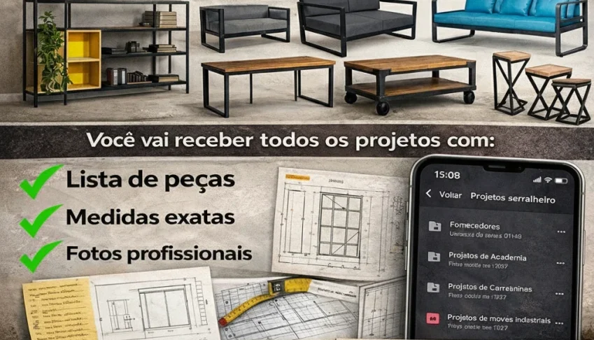 Projetos de móveis industriais + bônus🎁