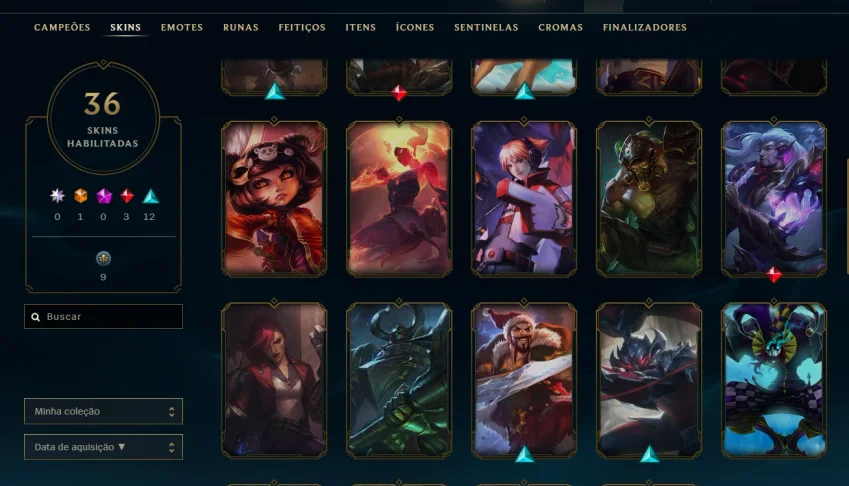 conta league of legends cheia de skins