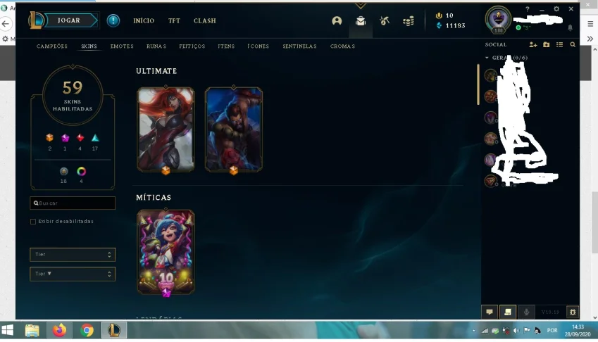 Conta de League of Legends lvl 180, Plat 4